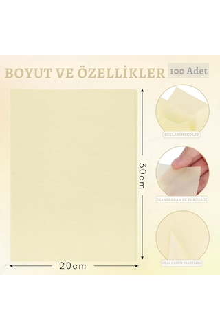 Açık Sarı Pelur Kağıdı-a4, Hediye, Çiçek Ambalaj Paketleme & Dıy Transparan Kağıt, 20x30cm, 100 Adet
