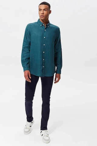 Nautica Erkek Yeşil Classic Fit Uzun Kollu Keten Gömlek Yeşil