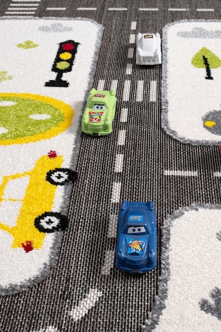 3 Boyutlu Trafik Arabalı Halı Dokuma Çocuk Halısı Anaokul Kreş Oyun Araba Halısı Beyaz