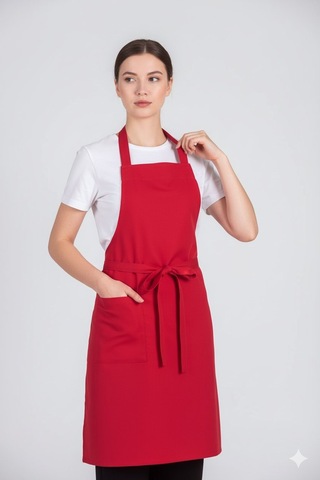 Kadın Boyundan Asmalı Barista Şef Mutfak Önlüğü 60x85 Cm Kırmızı