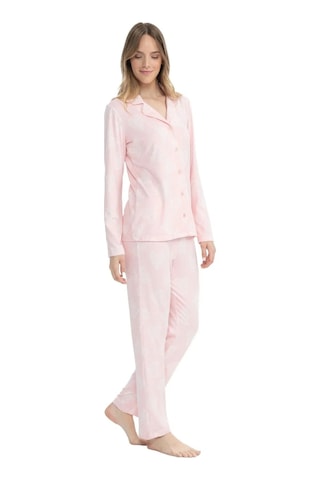 U.s. Polo Assn. 17109 Kadın Pembe Uzun Kollu Boydan Patlı Pijama Takım Pembe