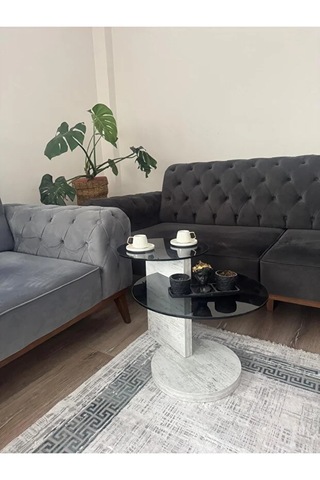 Evode Design Döner Orta Sehpa Füme Camlı Modern Lüks Yan / Orta Sehpa Füme