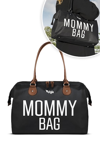 Stylo Bebek Bakım Kadın Omuz Çantası + Popi Anne Kadın Sırt Çantası + Termos Çanta Mommy Siyahtk