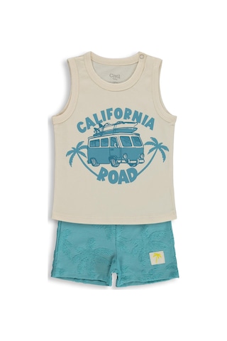Civil Baby California Road Baskılı 6-18 Ay Takım - Bej Açık Bej