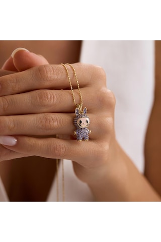 Labubu Kolye 14 Ayar Mor 2,5-1,5 Cm T14395 Renkli