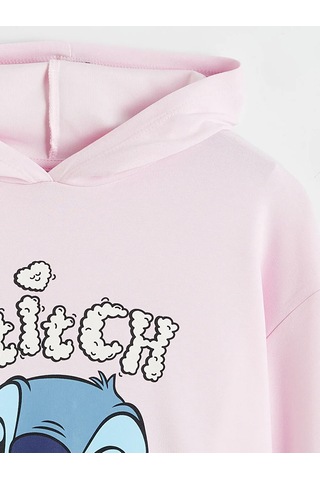 Lc Waikiki Pembe Kapüşonlu Stitch Baskılı Kız Çocuk Sweatshirt