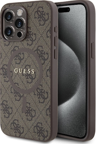 Apple Uyumlu iPhone 15 Pro Max Kılıf Guess Lisanslı Magsafe Özellikli 4g Desenli Yazı Logolu Kapak Siyah