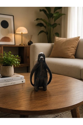 Penguen Biblo Dekoratif Obje Minimal Modern Kitaplık Rafı Ve Komidin Üstü Dekoru Reçine Küçük Boy Siyah Dekor Aksesuar 11 Cm