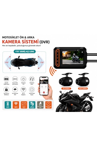 M5f Aksiyon Kamerası Motorsiklet Ön Ve Arka Kamera Sistemi 170 Derece Geniş Lens Full Hd 1080p Kayıt 3.0 İnç Ekran Wifi Gps Su Geçirmez Gece Görüşü Desteği Tüm Motorsikletlere Uyumlu