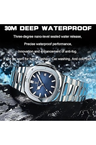 Yingfu 2025 Yeni Lüks Mavi Paslanmaz Erkek Saat, İş Su Geçirmez, Aydınlık Tarih, Kare Kuvars Mavi