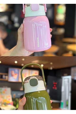 Jian Fan Paslanmazçelik Termos Bardak Hasır Göbek Fincan Pembe Pembe