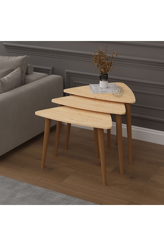 3 Lü Üçgen Zigon Sehpa Ahşap Ayaklı-sehpa02-safir Meşe