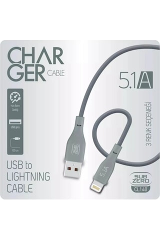 Subzero Cl140 Lightning 5.1a Hızlı Şarj & Data Kablosu 1 Metre Beyaz