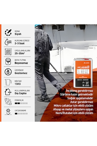 Alkoru 10 Adet 15 Kg Zer Sıvı Zift Likit Membran Kauçuk Ve Elyaf Katkılı Sıvı Su Yalıtım Malzemesi Avantaj Paket