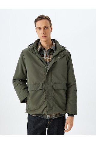 Koton Fermuarlı Slim Fit Kapşonlu Mont Haki 5wam20091hw Haki