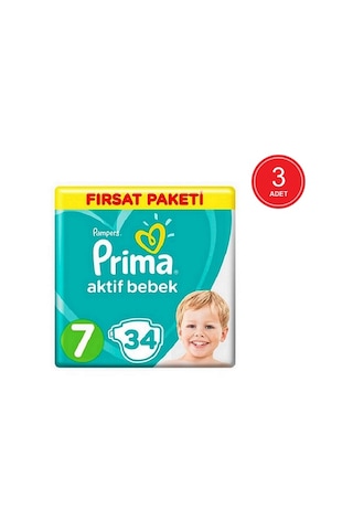Prima Pampers Aktif Bebek Fırsat Paketi Bebek Bezi 15+ KG 7 Beden 3 x 34 Adet 3'lü