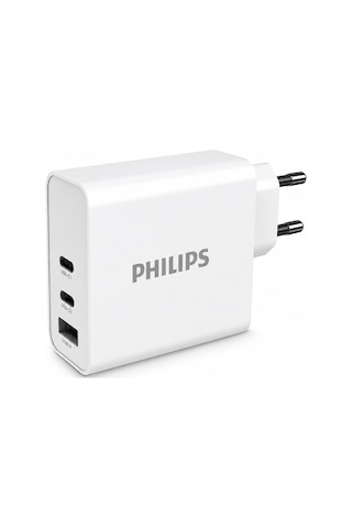 Philips Dlp2683/12 65w Gan Hızlı Şarj Adaptörü, 2x Usb-c Pd+1x Usb-a Qc 4.0 3 Port Duvar Şarj Cihazı
