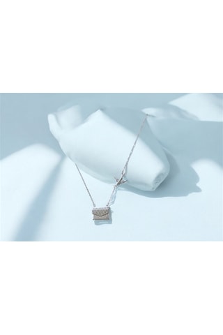 Kadın Çelik Kırlangıç Zarf Model Kolye Gümüş Renk Çelik