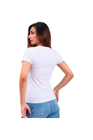 Thiff Kadın Ribana Buzy V Yaka T-shirt Tişört Beyaz