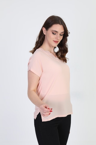 Ella Camelia Kadın Yakası Dantel Detaylı Bluz 20E020 Pudra