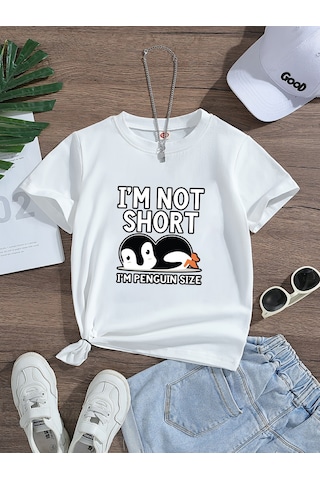 Uyguntarz Çocuk Penguen Baskılı Pamuklu Tshirt Beyaz