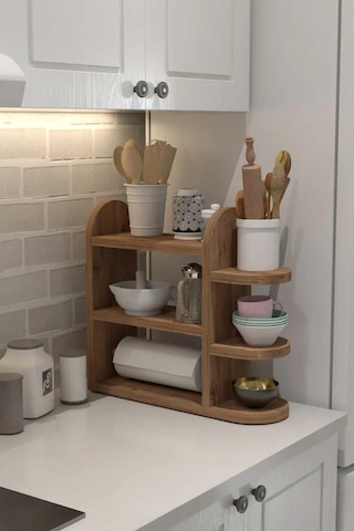 Reyo Home Modern Peçetelikli Baharatlık Mutfak Rafı Atlantik Çam Diğer