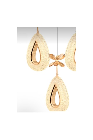 LumiaLighting Damla Model 3'lü Gold Kumandalı 3 Renk Modu Ledli Kristal Taşlı Modern Salon Mutfak Oturma Odası Led Avize Altın