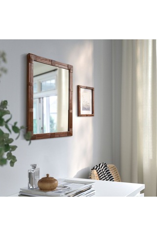 Duvar Aynası, Kahverengi, 47x62 Cm Açık Ceviz