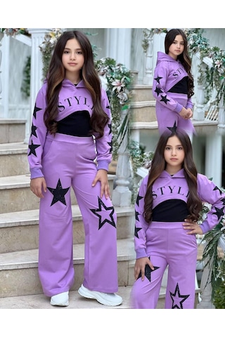 Star Style Kız Çocuk 3'lü Takım - 3/12 Yaş - 31517 Mor