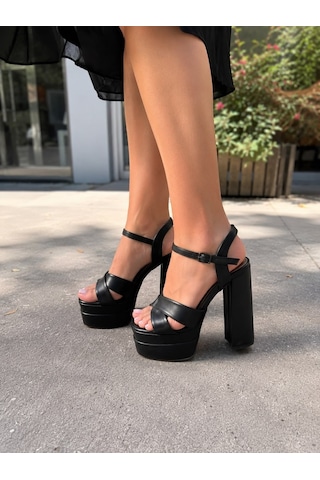 Asmi Shoes Kadın Elvin Siyah Çapraz Bantlı 15 Cm Çift Platform Topuklu Ayakkabı