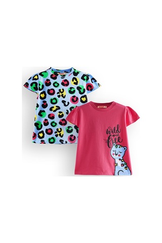 Denokids Kız Çocuk Siyah Leopar 2'li T-shirt Takım Renkli