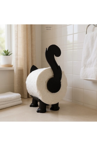 Dekoratif Kedi Şekilli Tuvalet Kağıdı Tutucu Siyah