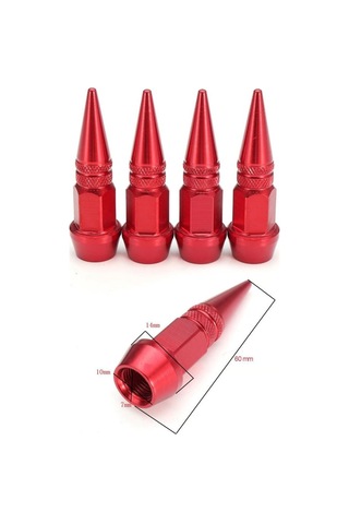 Sivri Sibop Kapağı Kırmızı Metal 4 Lü Set Universal Lastik Sibop Koruyucu Kapak