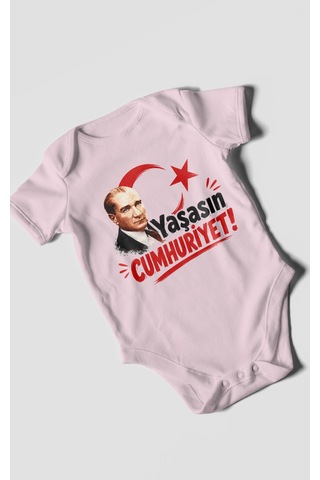 Morivokids Yaşasın Cumhuriyet Kısa Kollu Bebek Body %100 Pamuk Bebe Pembe
