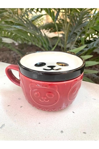 Seramik Kawaii Karikatür Sevimli Panda Fincan Kahve Süt Kapaklı Kupa Hediye