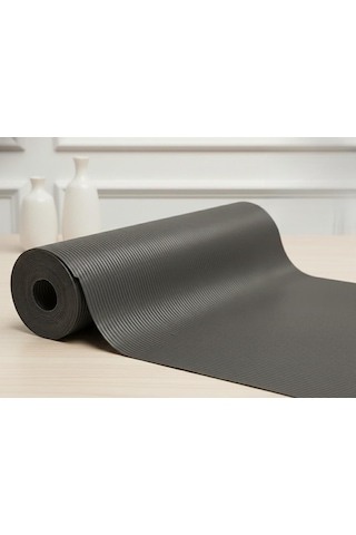 Almıtal 48 Cm X 5 M Antrasit Çizgi Desenli Suni Deri, Çekmece İçi Kaydırmaz Çekmece Halısı, Raf Örtüsü Çok Renkli