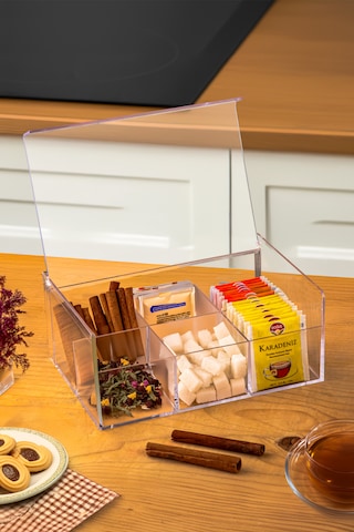 Çay Kutusu 6 Bölmeli Kapaklı Poşet Bitki Çayı Çok Amaçlı Saklama Kabı Özel Tasarım Büyük Tea Box Şeffaf Çay Kutusu 6 Bölmeli Kapaklı Poşet Bitki Çayı Çok Amaçlı Saklama Kabı Özel Tasarım Büyük Tea Box Şeffaf