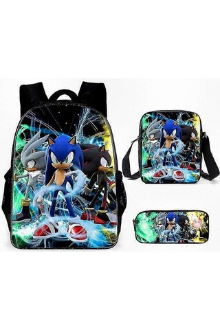 Sonic Temalı Üç Parçalı Okul Seti - Çocuklar Ve Hayranlar İçin Anime Esintili Sırt Çantası, Çapraz Çanta Ve Kalem Kutusu Diğer
