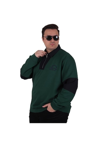 Starbattal Büyük Beden Polo Yaka Fermuarlı Sweat Double Face 25709 Neftı Neftı