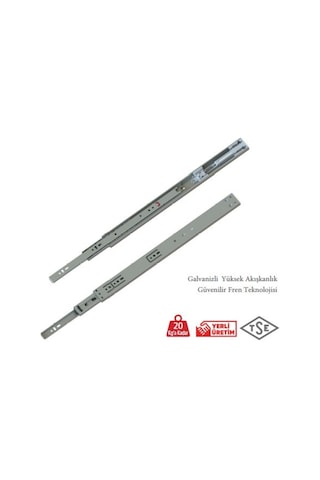 En 35 Mm Frenli Teleskopik Bilyalı Çekmece Rayı - 50 Cm 3 Takım Metalik