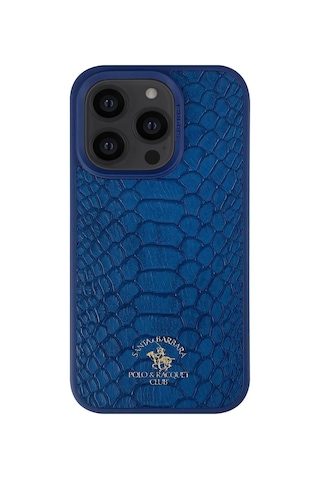 Santa Barbara Polo Knight-14 Pro Max Kilif-yılan Derisi Tasarımı Deri Kılıf.Apple iPhone Uyumlu 14 Promax Kilif Lacivert