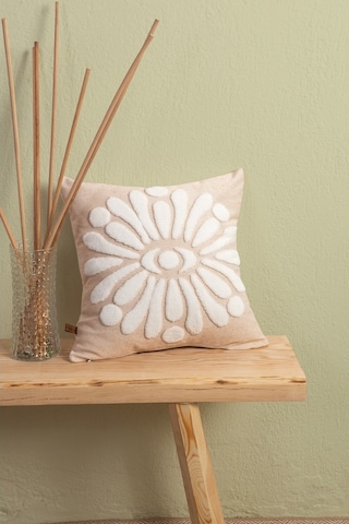 Bohem Özel Tasarım Punch Panç Desen Kare Dekoratif Kırlent Kılıfı 43x43 cm Boho Bej