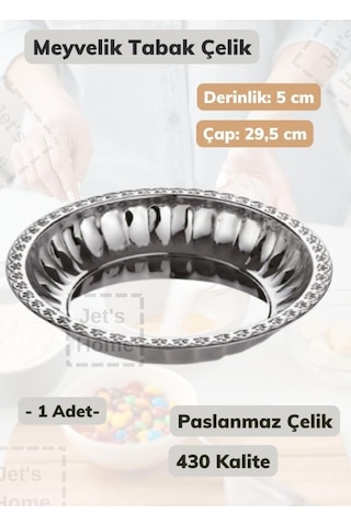 Çelik Meyvelik Tabak 29,5 Cm Paslanmaz Çelik Tabak Metalik Gri