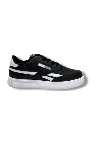Best Of 2014-26 Cilt Deri Anatomik Bağcıklı Erkek Sneaker Siyah Beyaz Siyah