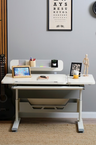 Vega Standart Yükseklik Ve Eğim Ayarlı, Çekmeceli Bilgisayar Masası, Ofis Ve Çalışma Masası Gri Gri