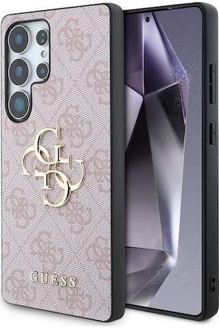 Galaxy Uyumlu S25 Ultra Kılıf Guess Lisanslı Pu Deri 4g Desenli Metal Büyük 4g Ve Yazı Logolu Kapak Pembe