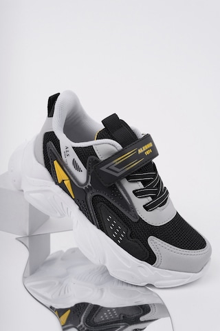 Muggo Panter Kalın Taban Cırtlı Ve Bağcıklı Unisex Çocuk Sneaker Spor Ayakkabı Siyah