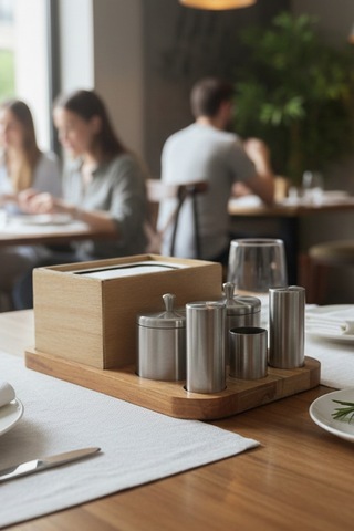 Tam Set Masif Ahşap Otel Restoran Kafe Lokanta Baharatlık Tuzluk Menaj Seti Paslanmaz Çelik Diğer