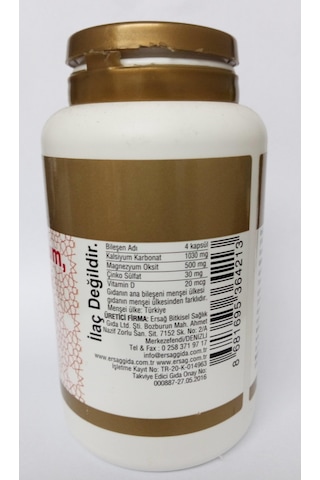 Ersağ Kalsiyum. Magnezyum. Çinko. D Vitamini Içeren Gıda Takviyes