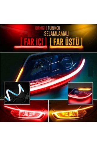 OtoÇizgi Far Üstü Kayar Led Selamlamalı Far Ledi 60 Cm - Kırmızı Turuncu